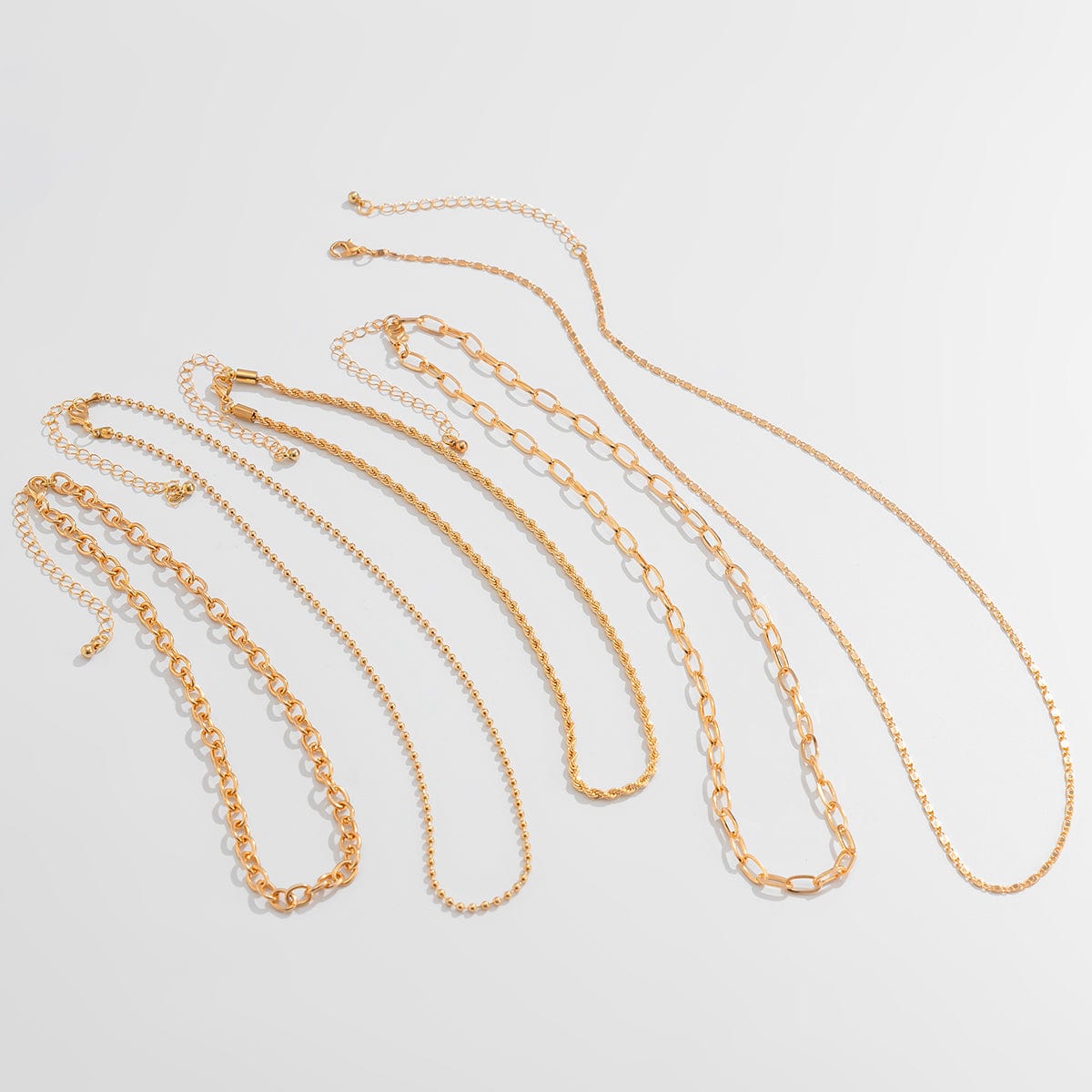 Minimalist 5pcs Gold Plated Cable Rope Ball Chain Necklace Set