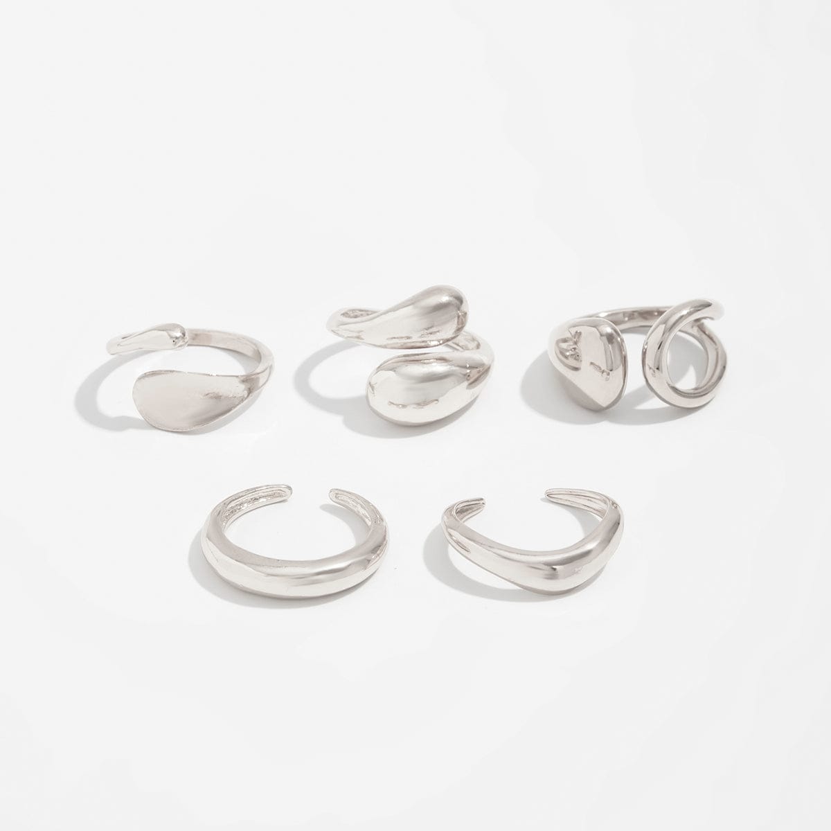 Minimalist 5pcs Gold Silver Plated Hollow Waterdrop Ring Set - ArtGalleryZen
