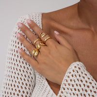 Thumbnail for Minimalist 5pcs Gold Silver Plated Hollow Waterdrop Ring Set - ArtGalleryZen