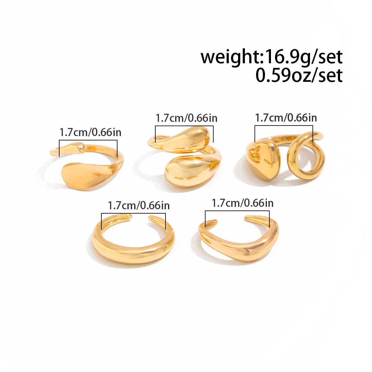 Minimalist 5pcs Gold Silver Plated Hollow Waterdrop Ring Set - ArtGalleryZen