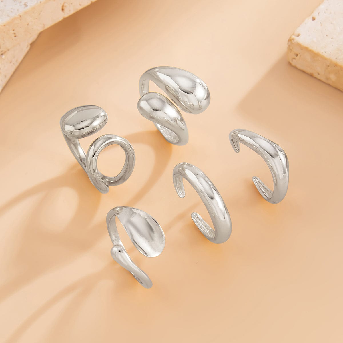 Minimalist 5pcs Gold Silver Plated Hollow Waterdrop Ring Set - ArtGalleryZen