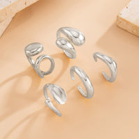 Thumbnail for Minimalist 5pcs Gold Silver Plated Hollow Waterdrop Ring Set - ArtGalleryZen