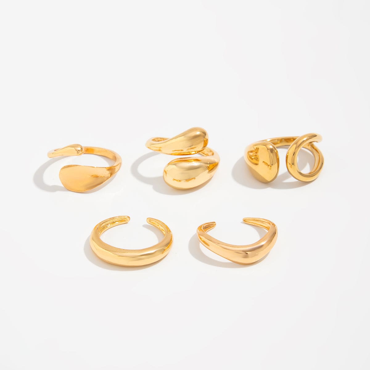 Minimalist 5pcs Gold Silver Plated Hollow Waterdrop Ring Set - ArtGalleryZen