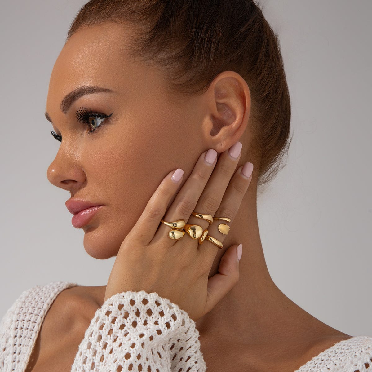 Minimalist 5pcs Gold Silver Plated Hollow Waterdrop Ring Set - ArtGalleryZen