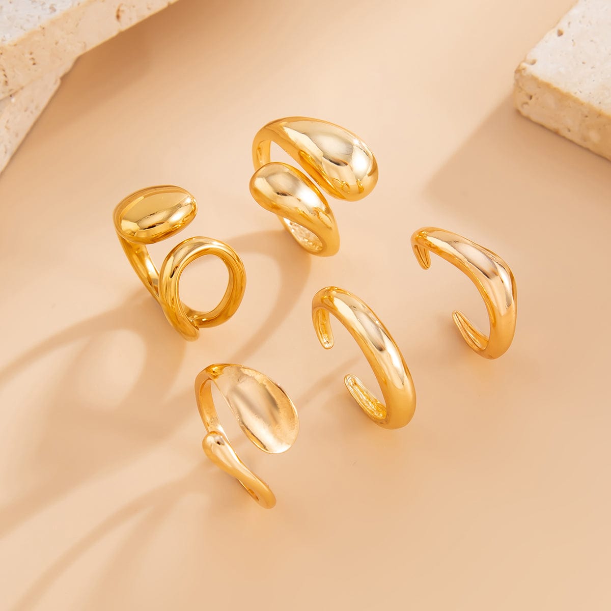 Minimalist 5pcs Gold Silver Plated Hollow Waterdrop Ring Set - ArtGalleryZen