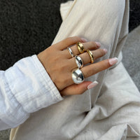 Thumbnail for Minimalist 5pcs Gold Silver Tone Glossy Chunky Ring Set - ArtGalleryZen