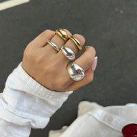 Thumbnail for Minimalist 5pcs Gold Silver Tone Glossy Chunky Ring Set - ArtGalleryZen