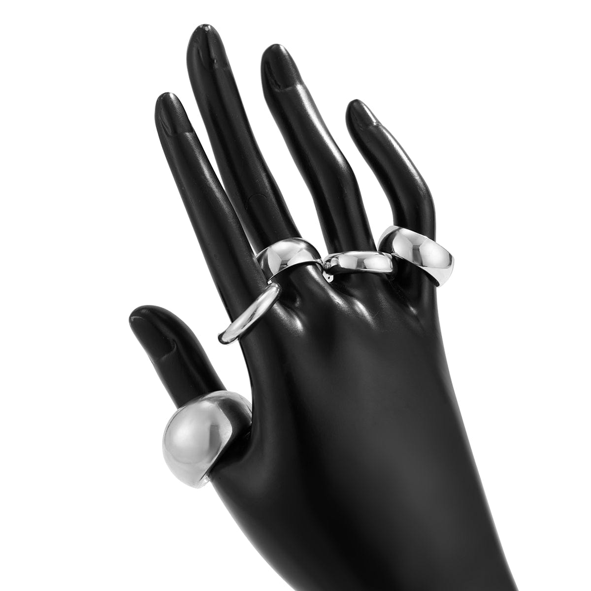 Minimalist 5Pcs Gold Silver Tone Glossy Open Ring Set - ArtGalleryZen