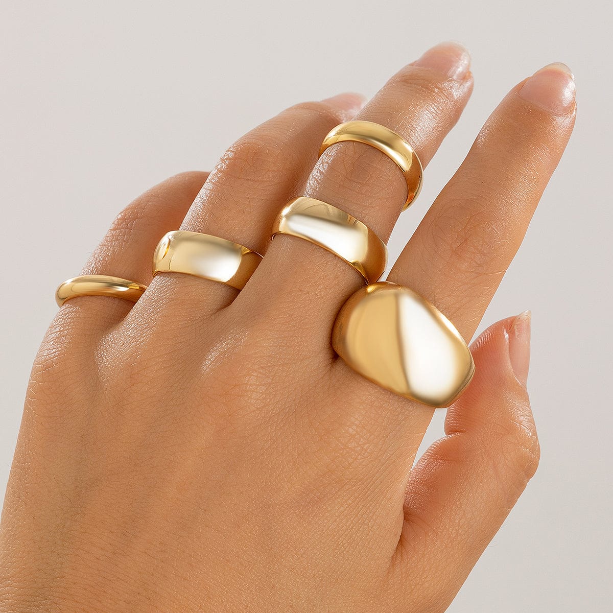 Minimalist 5Pcs Gold Silver Tone Glossy Open Ring Set - ArtGalleryZen