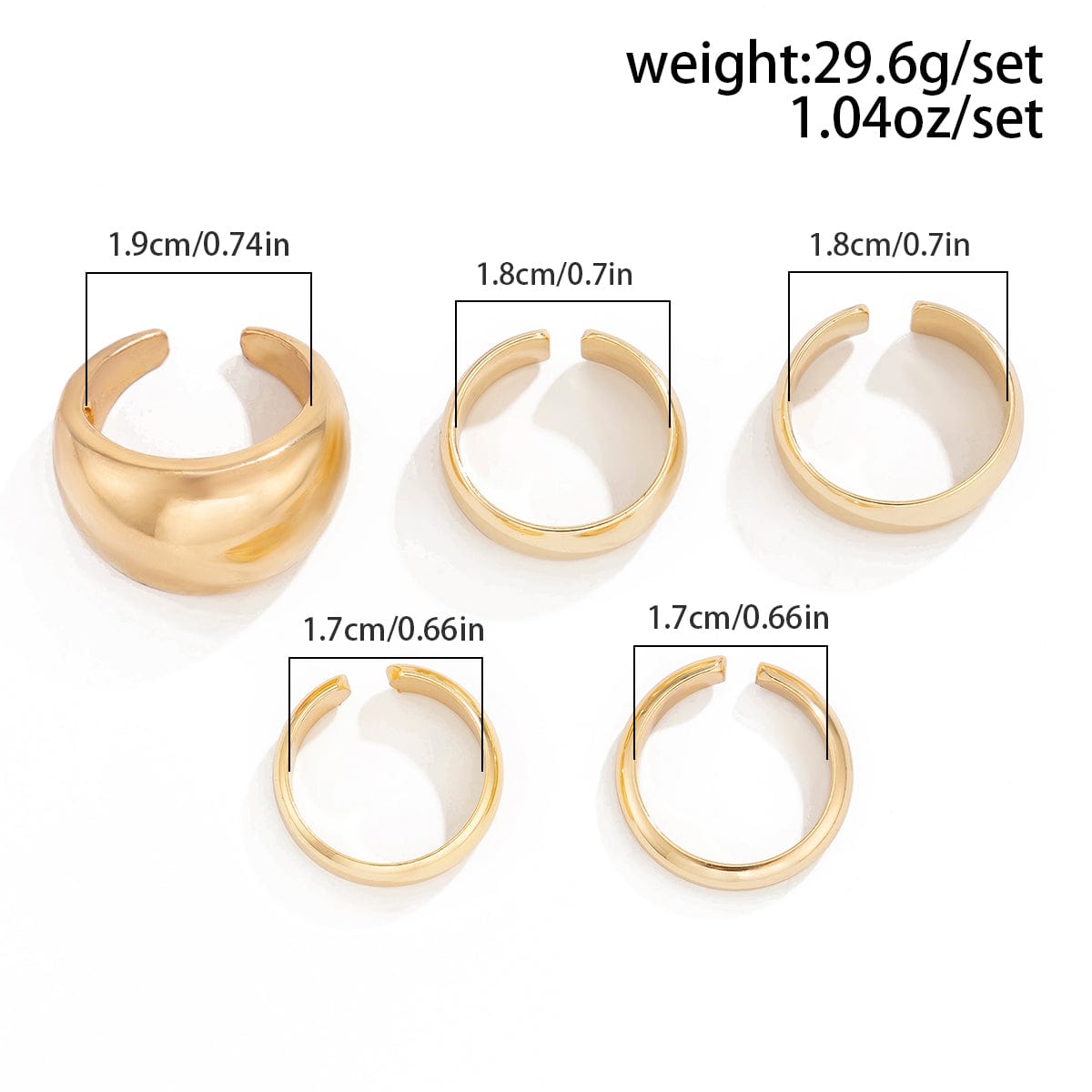 Minimalist 5Pcs Gold Silver Tone Glossy Open Ring Set