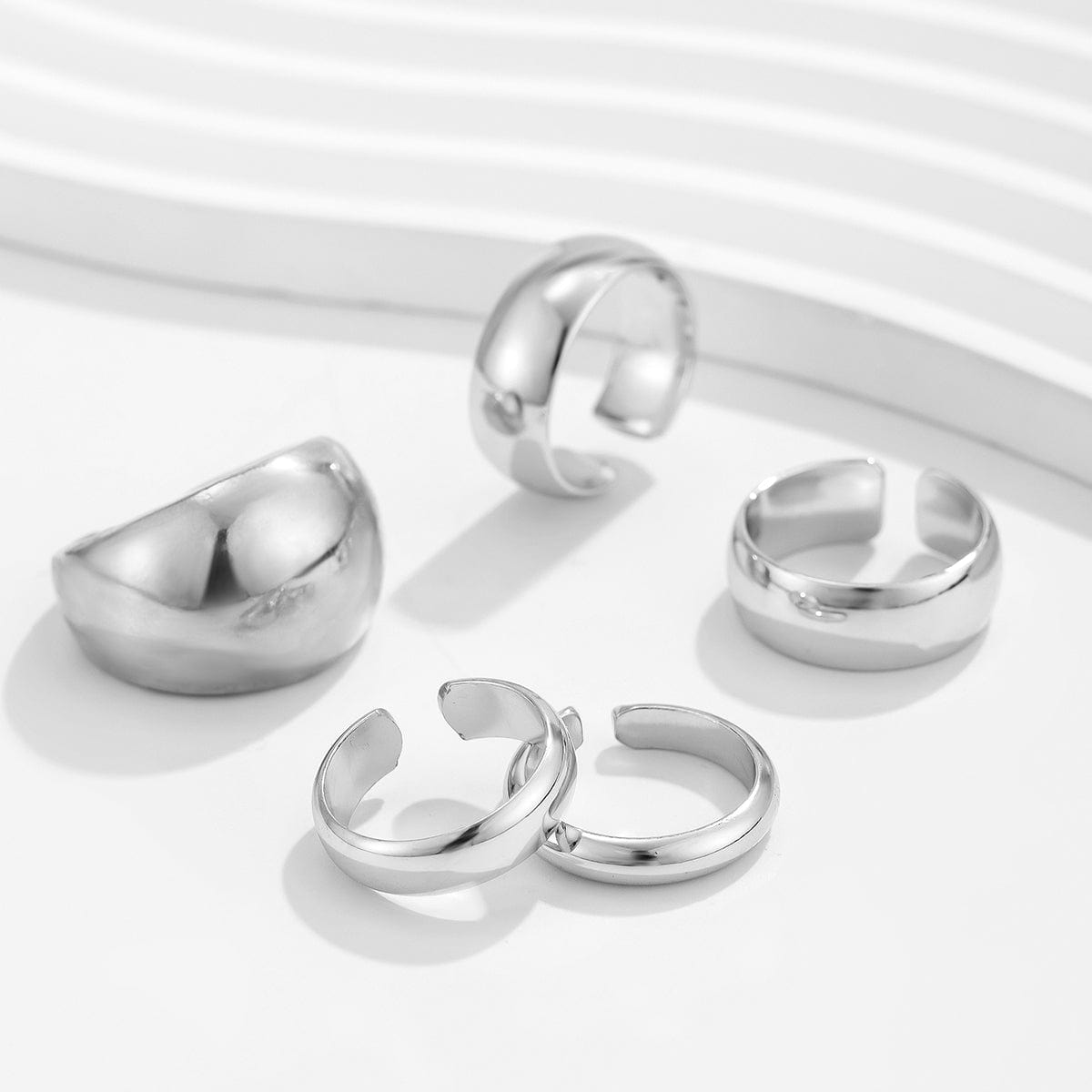 Minimalist 5Pcs Gold Silver Tone Glossy Open Ring Set