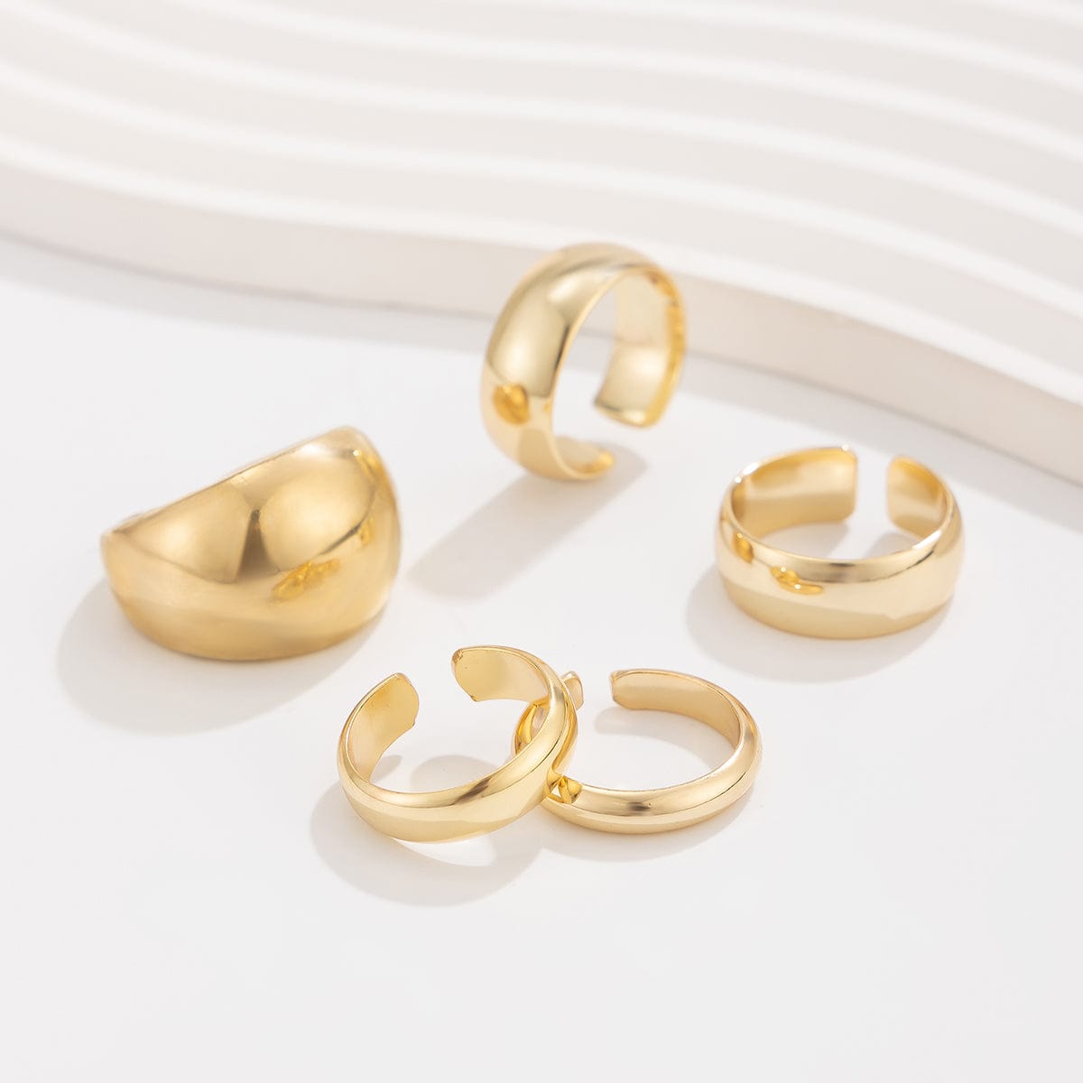 Minimalist 5Pcs Gold Silver Tone Glossy Open Ring Set