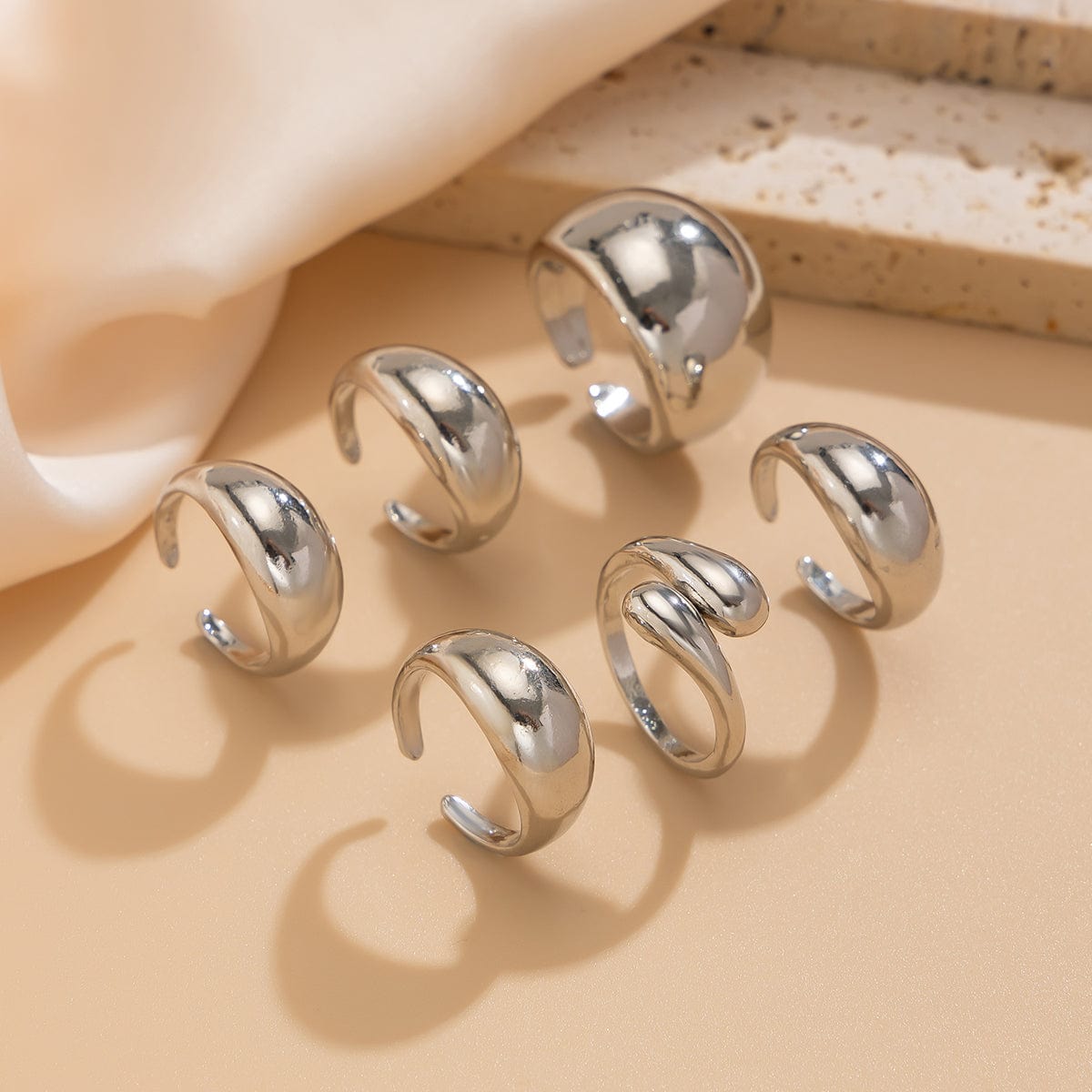 Minimalist 6pcs Gold Silver Plated Stackable Open Ring Set - ArtGalleryZen