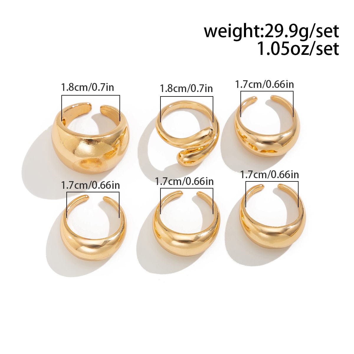 Minimalist 6pcs Gold Silver Plated Stackable Open Ring Set