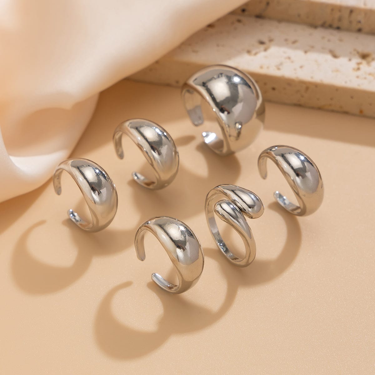 Minimalist 6pcs Gold Silver Plated Stackable Open Ring Set