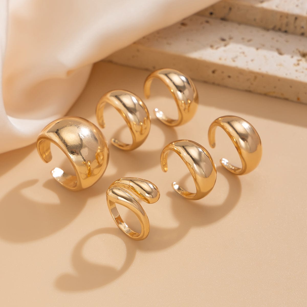 Minimalist 6pcs Gold Silver Plated Stackable Open Ring Set