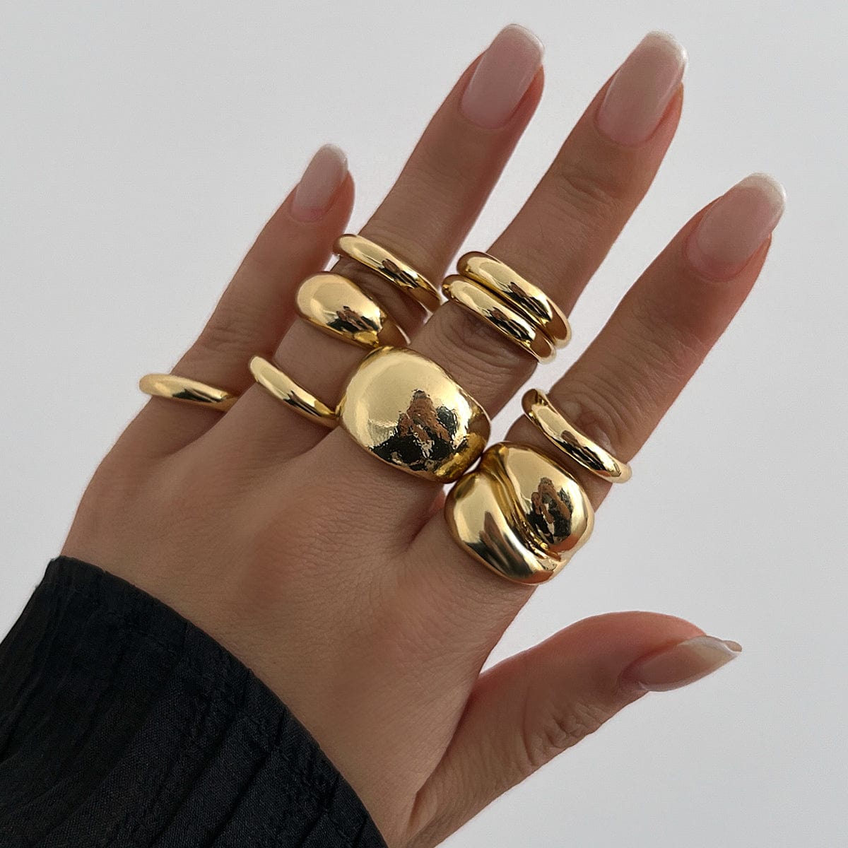 Minimalist 9pcs Glossy Chunky Stackable Open Ring Set - ArtGalleryZen
