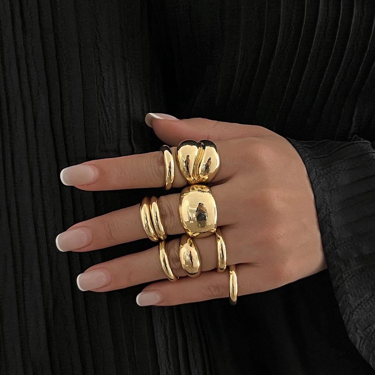 Minimalist 9pcs Glossy Chunky Stackable Open Ring Set - ArtGalleryZen