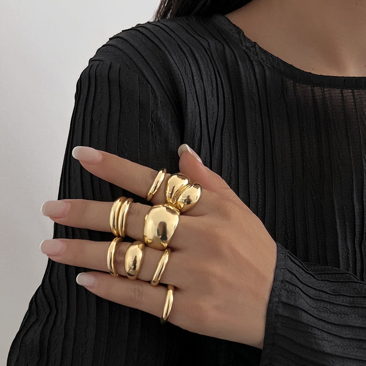 Minimalist 9pcs Glossy Chunky Stackable Open Ring Set