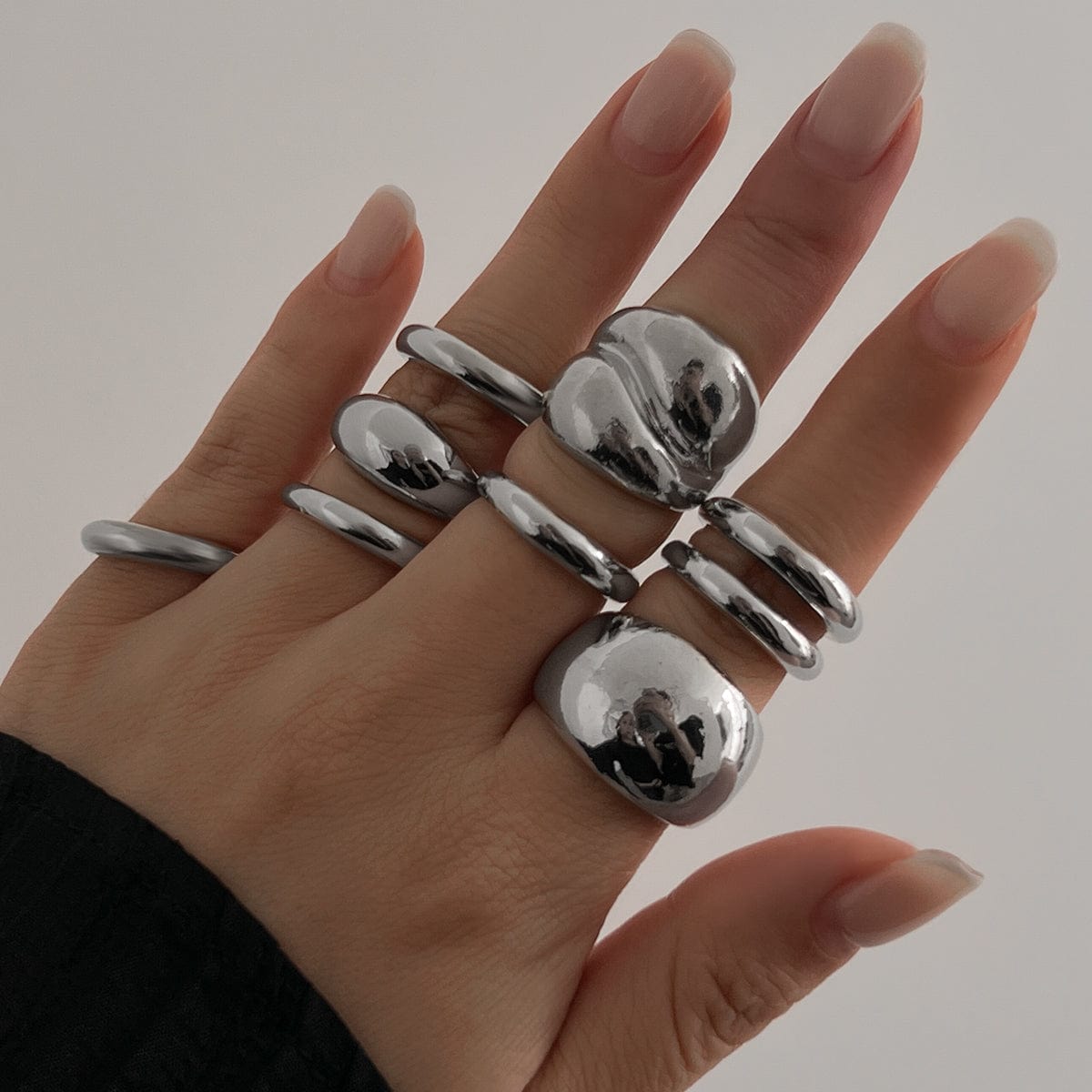 Minimalist 9pcs Glossy Chunky Stackable Open Ring Set