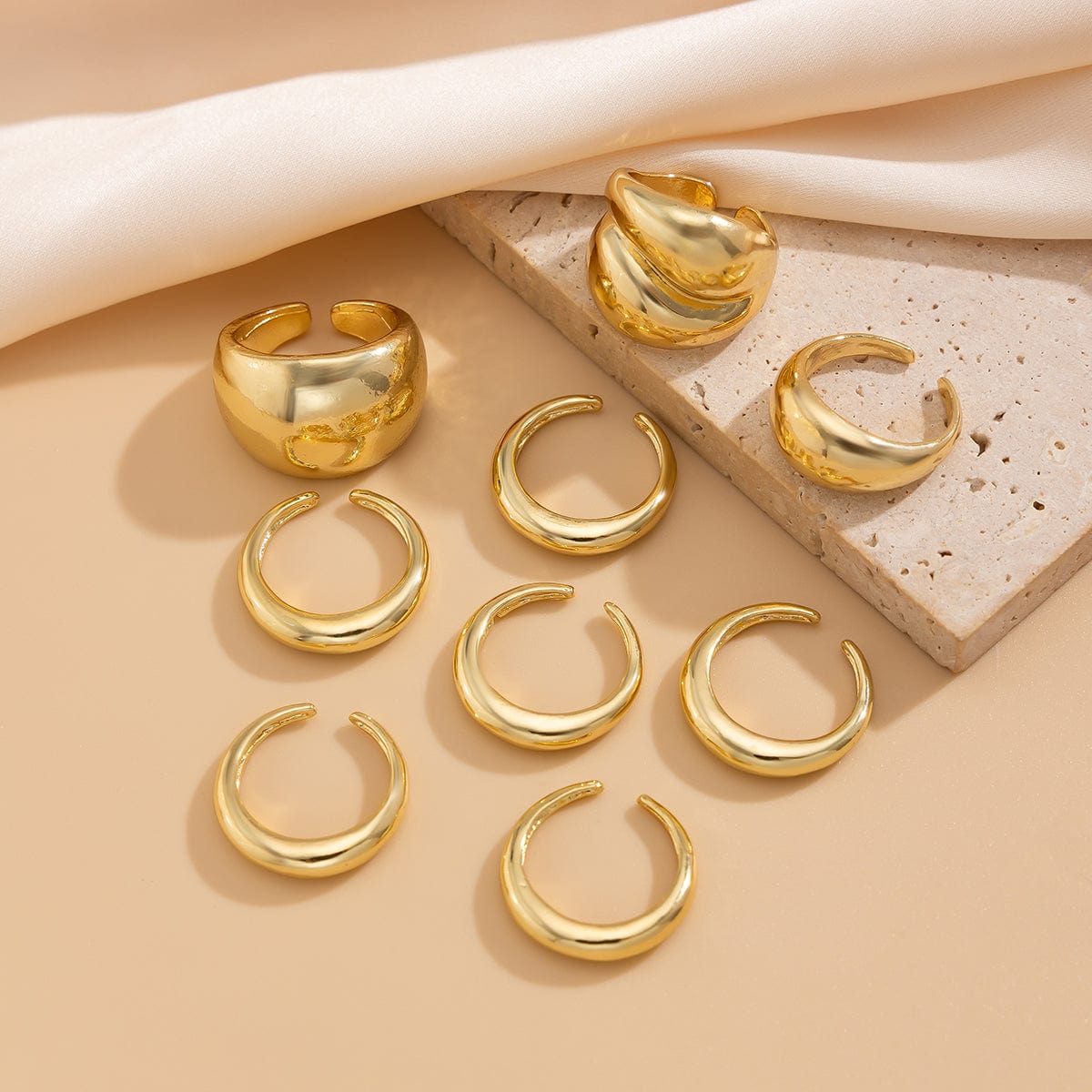 Minimalist 9pcs Glossy Chunky Stackable Open Ring Set