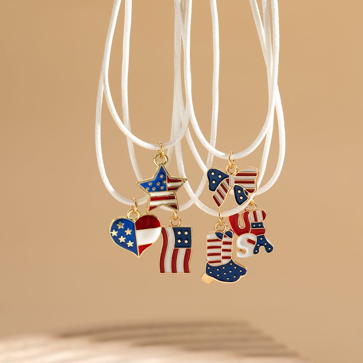 Minimalist American Flag Element Pendant Wax Cord Necklace - ArtGalleryZen