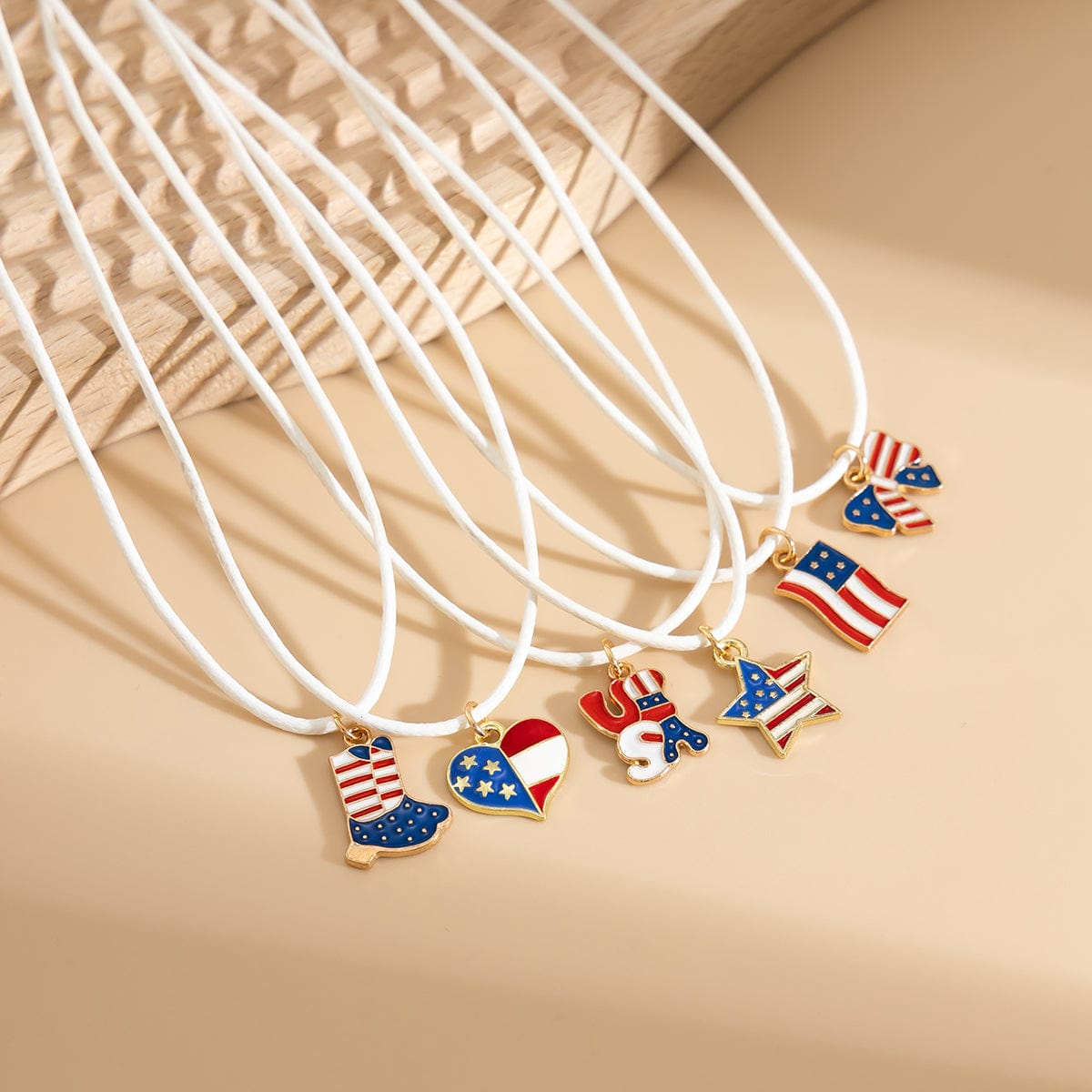 Minimalist American Flag Element Pendant Wax Cord Necklace - ArtGalleryZen