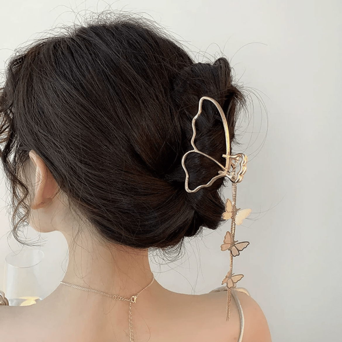 Minimalist Butterfly Chain Tassel Chignon Claw Clip Hair Clip - ArtGalleryZen