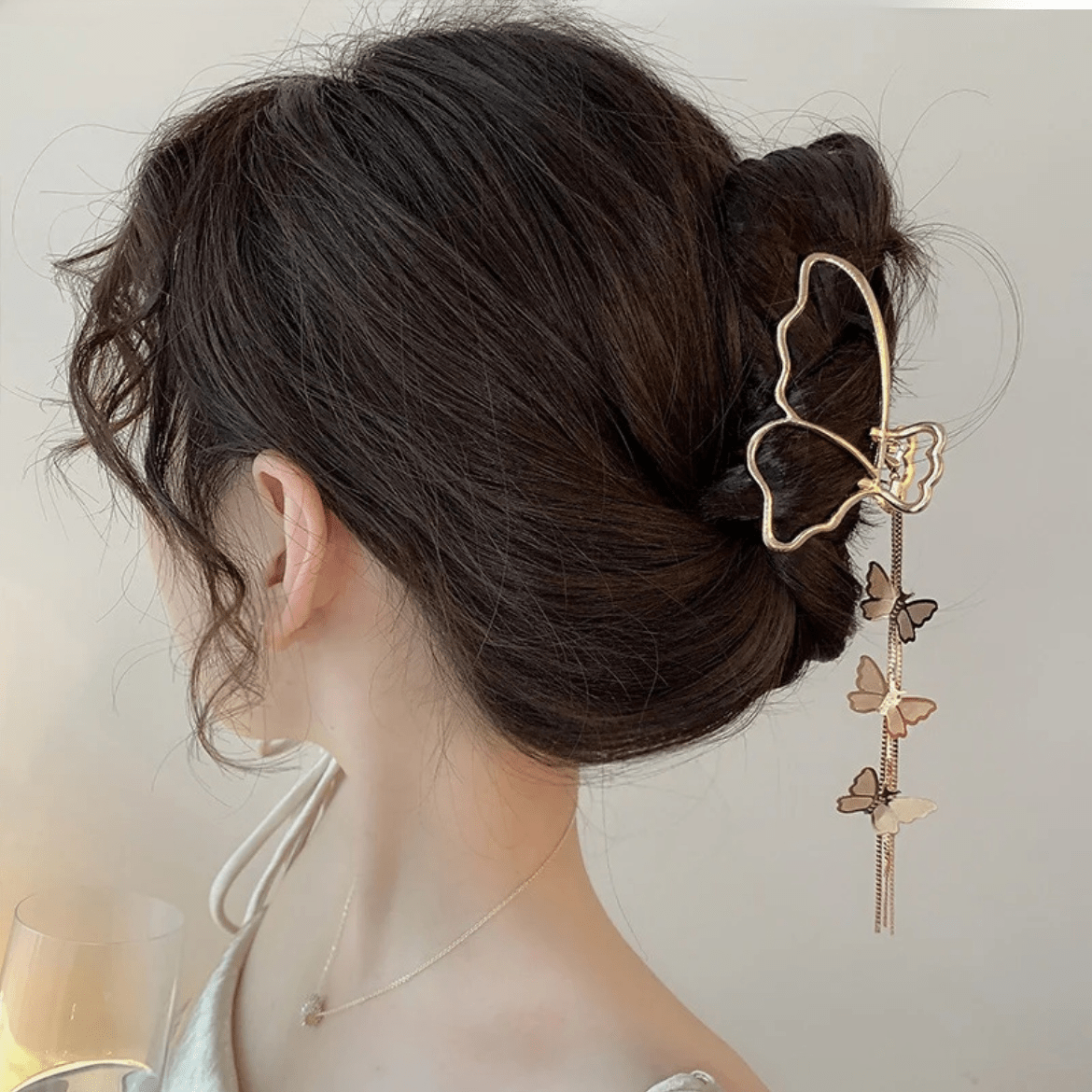 Minimalist Butterfly Chain Tassel Chignon Claw Clip Hair Clip - ArtGalleryZen
