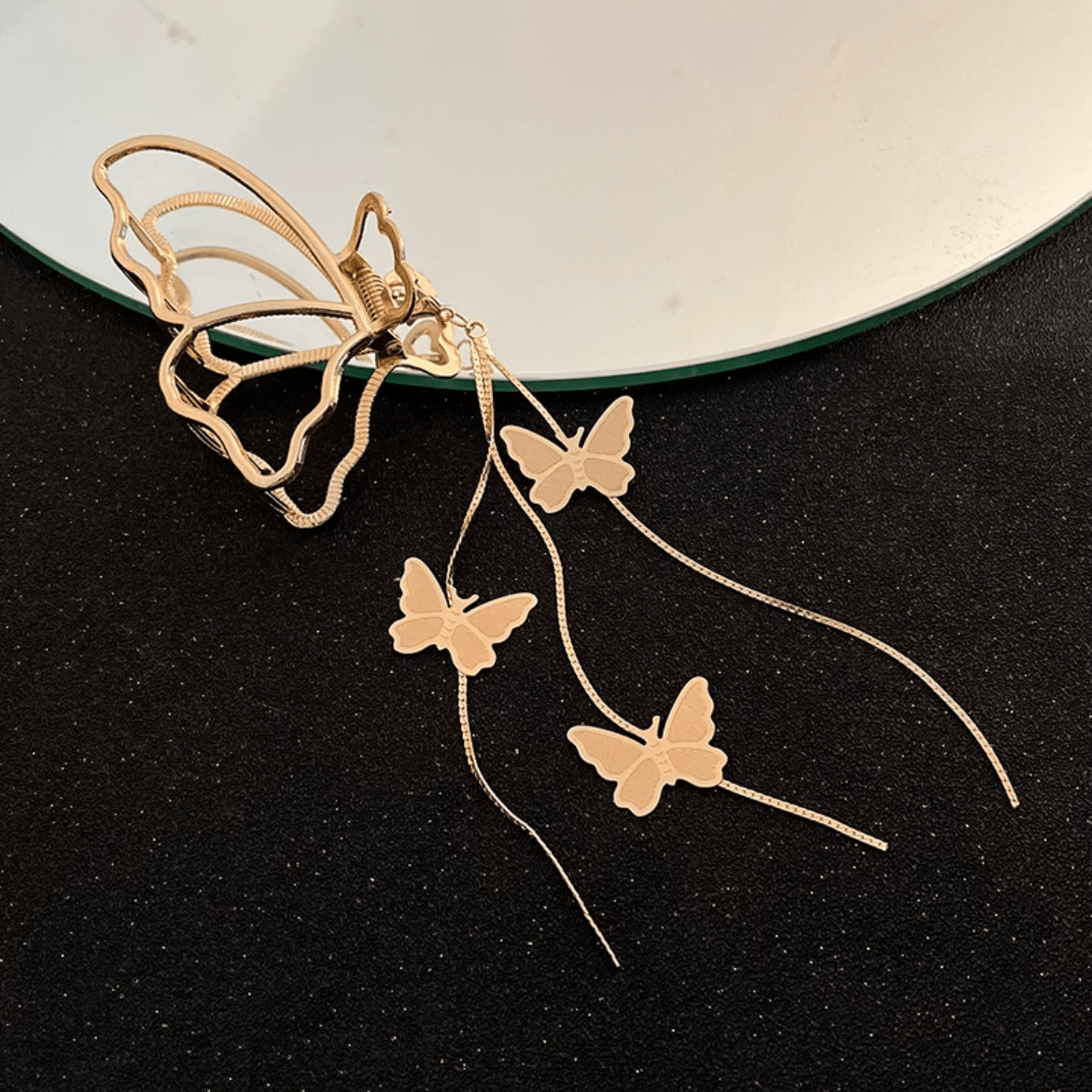 Minimalist Butterfly Chain Tassel Chignon Claw Clip Hair Clip - ArtGalleryZen