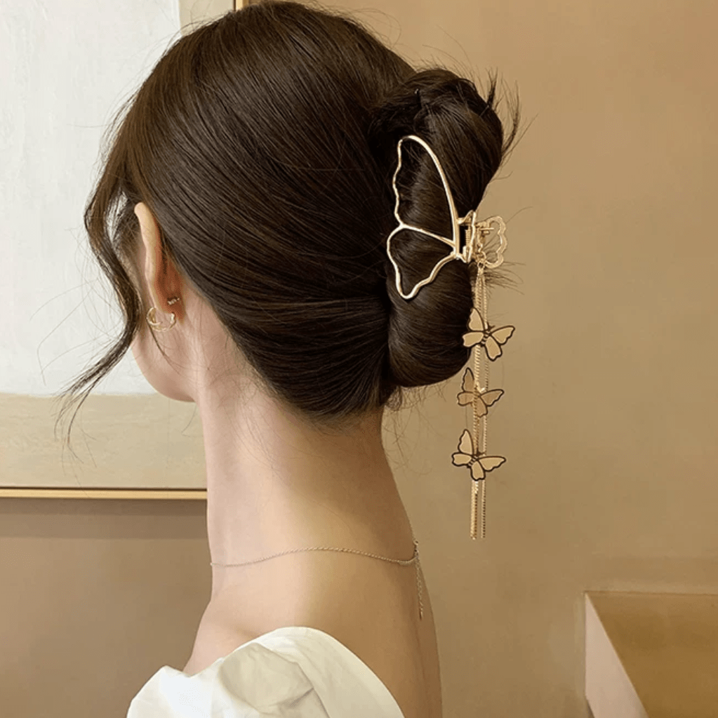 Minimalist Butterfly Chain Tassel Chignon Claw Clip Hair Clip