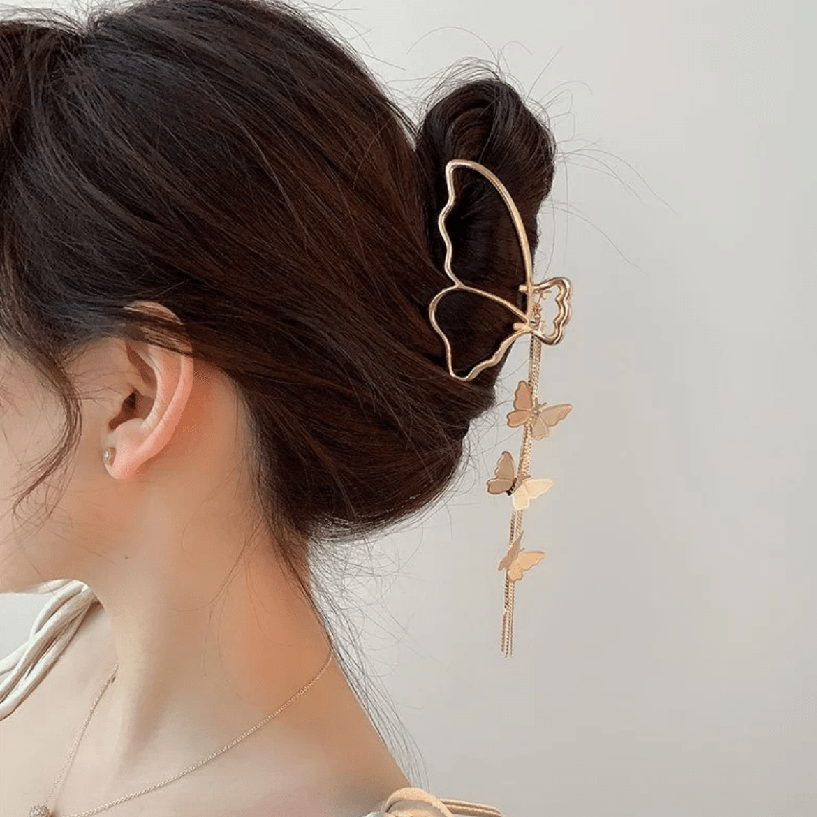 Minimalist Butterfly Chain Tassel Chignon Claw Clip Hair Clip