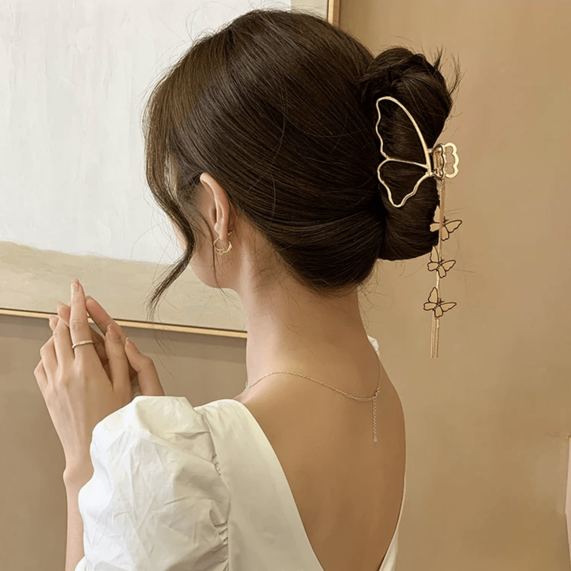 Minimalist Butterfly Chain Tassel Chignon Claw Clip Hair Clip