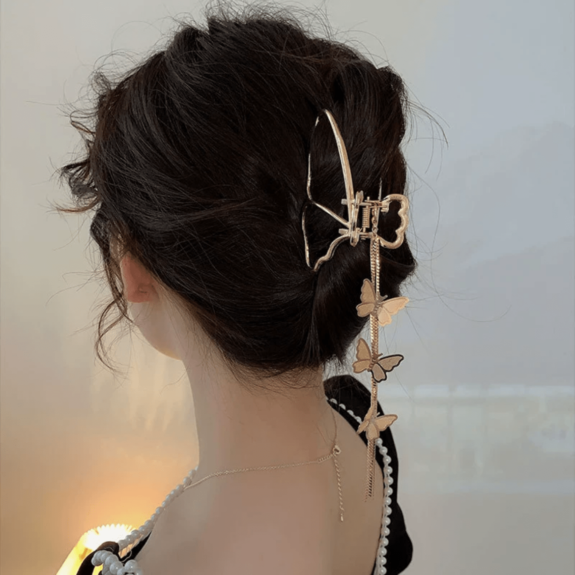 Minimalist Butterfly Chain Tassel Chignon Claw Clip Hair Clip