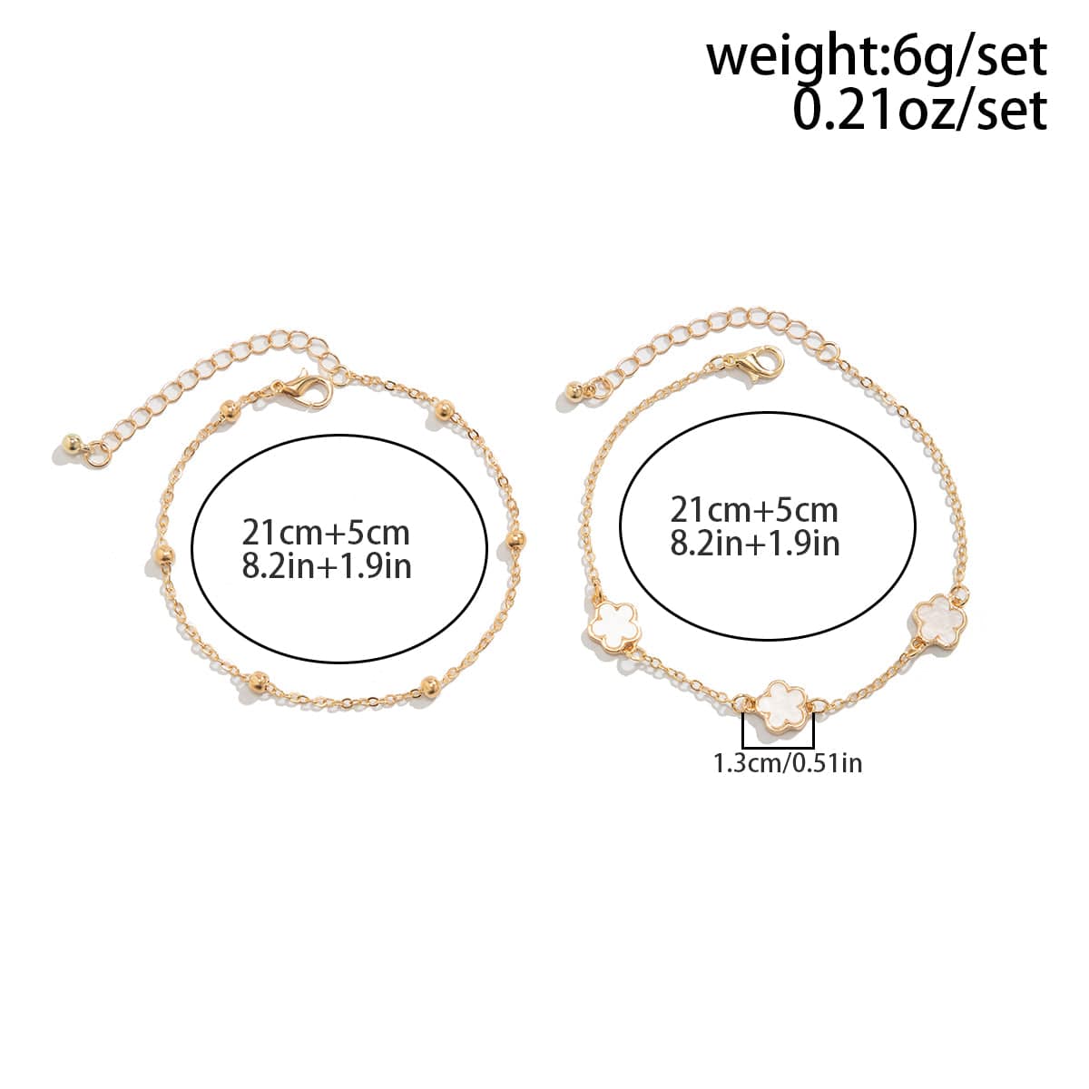 Minimalist Chic Enamel Flower Saturn Chain Anklet Set