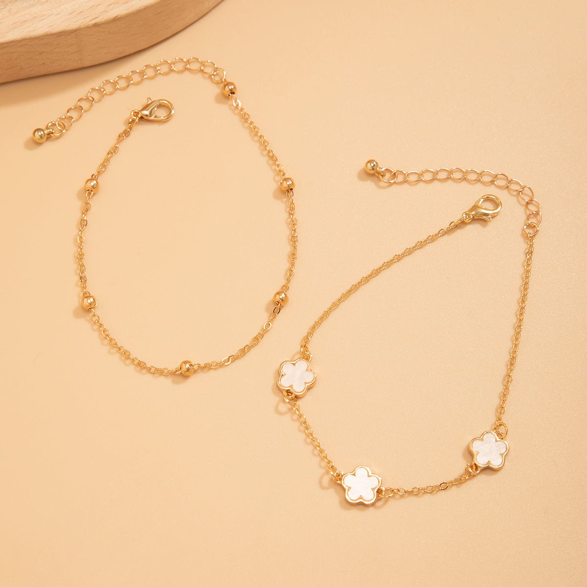 Minimalist Chic Enamel Flower Saturn Chain Anklet Set