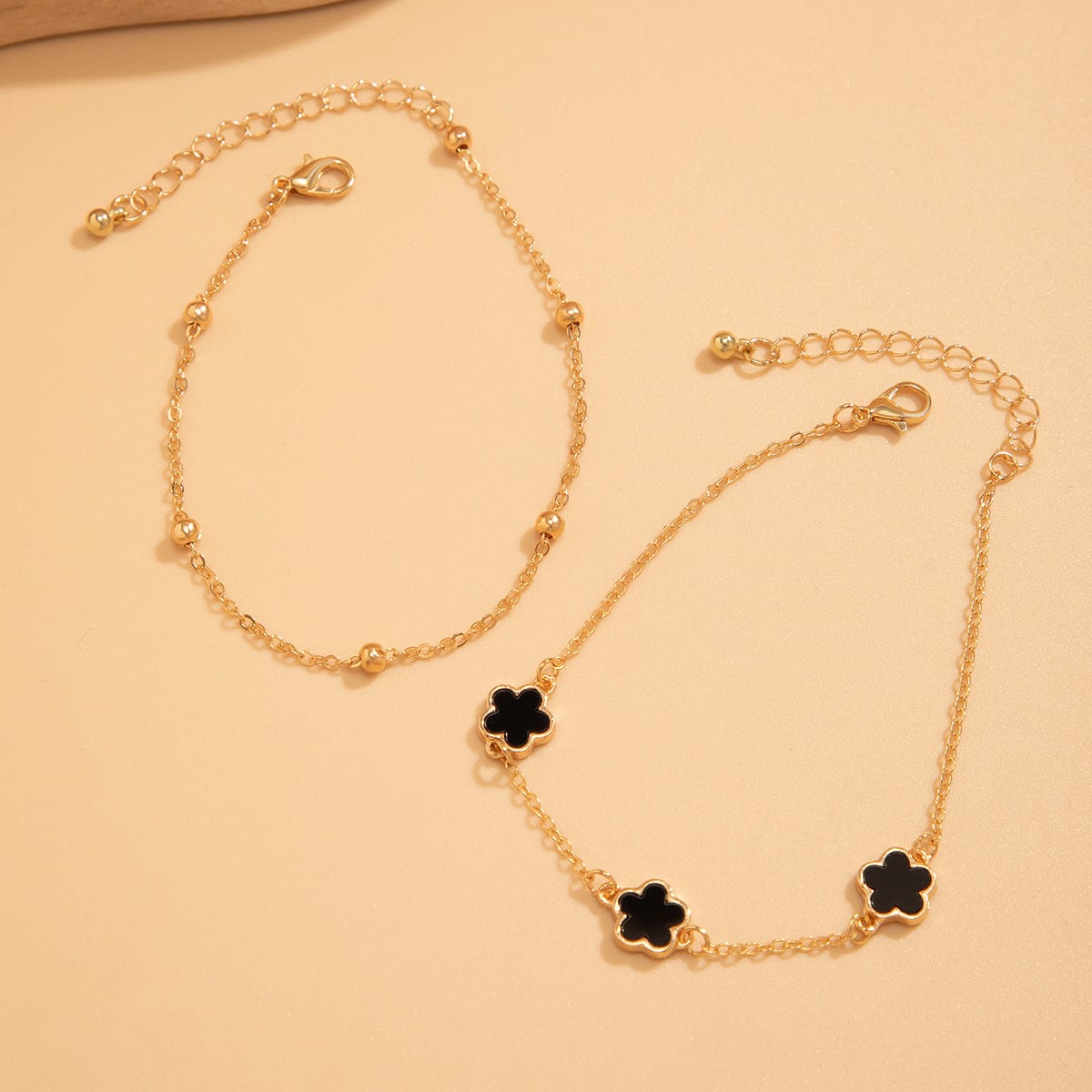 Minimalist Chic Enamel Flower Saturn Chain Anklet Set