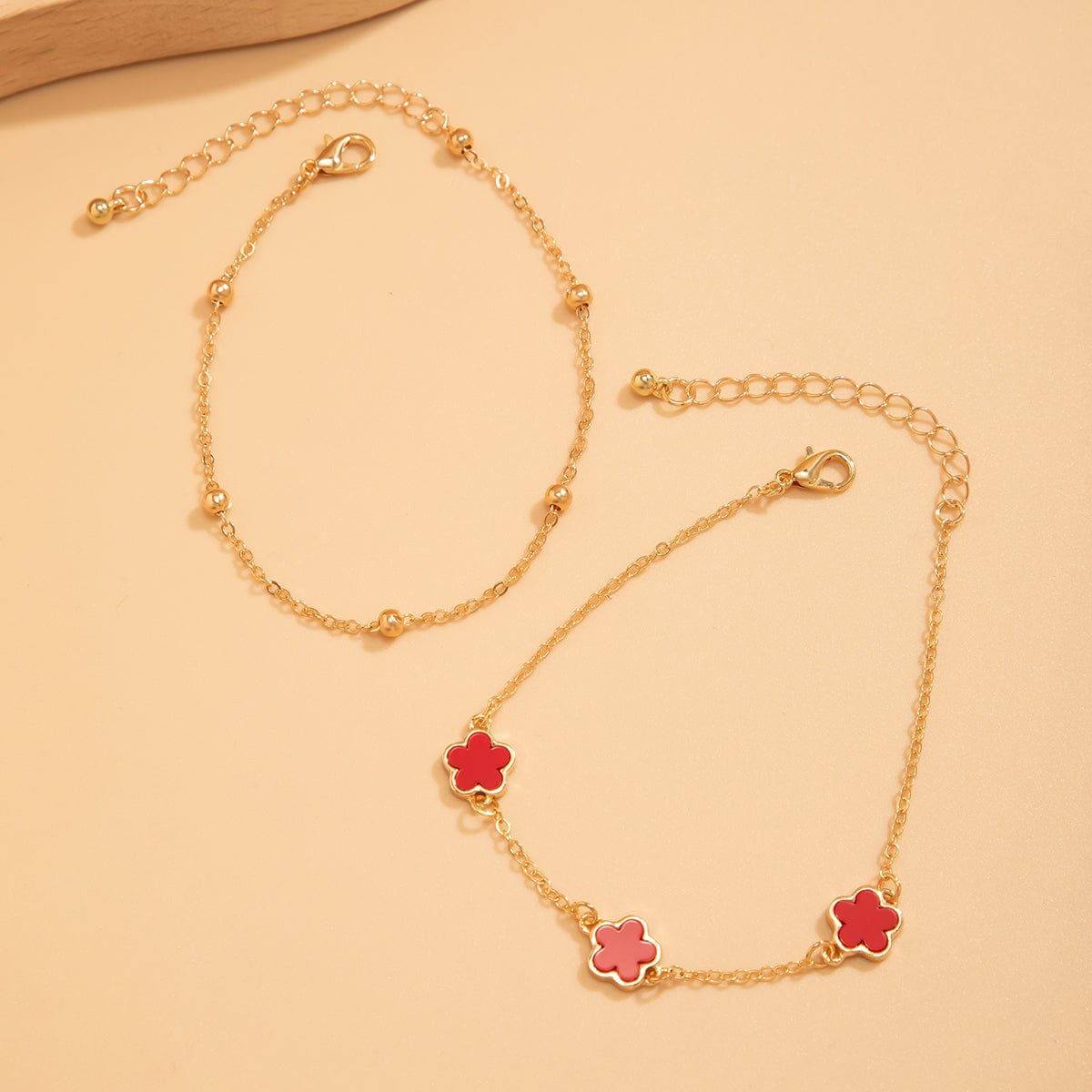 Minimalist Chic Enamel Flower Saturn Chain Anklet Set