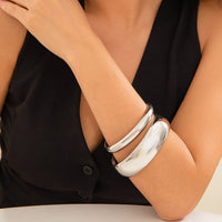 Thumbnail for Minimalist Chunky 2Pcs Gold Silver Pleated Bangle Bracelet Set - ArtGalleryZen