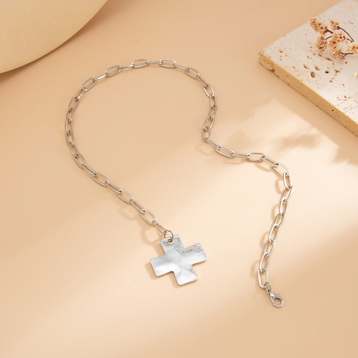 Minimalist Chunky Cross Pendant Cable Chain Necklace - ArtGalleryZen