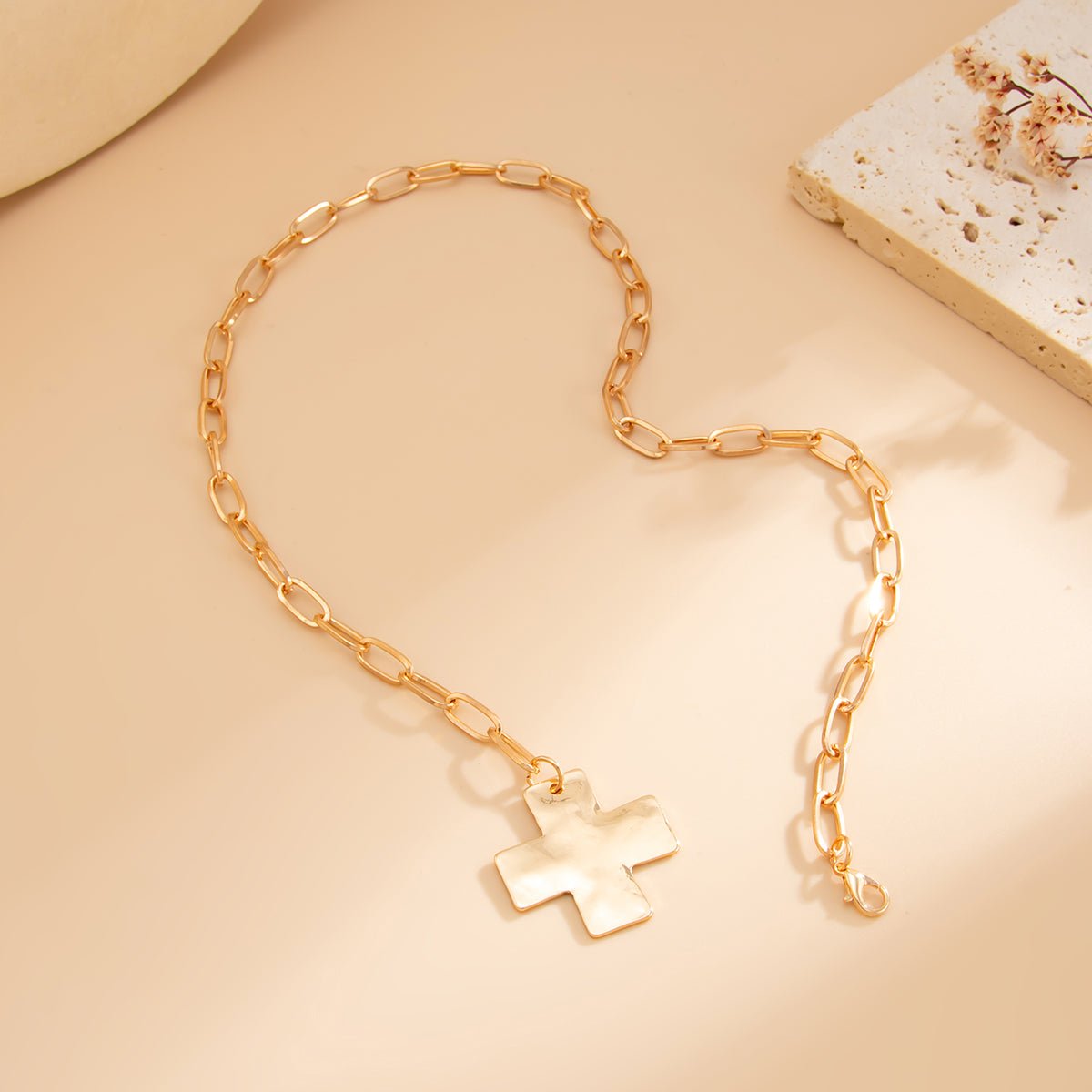 Minimalist Chunky Cross Pendant Cable Chain Necklace - ArtGalleryZen