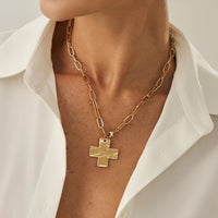 Thumbnail for Minimalist Chunky Cross Pendant Cable Chain Necklace - ArtGalleryZen
