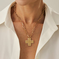 Thumbnail for Minimalist Chunky Cross Pendant Cable Chain Necklace - ArtGalleryZen