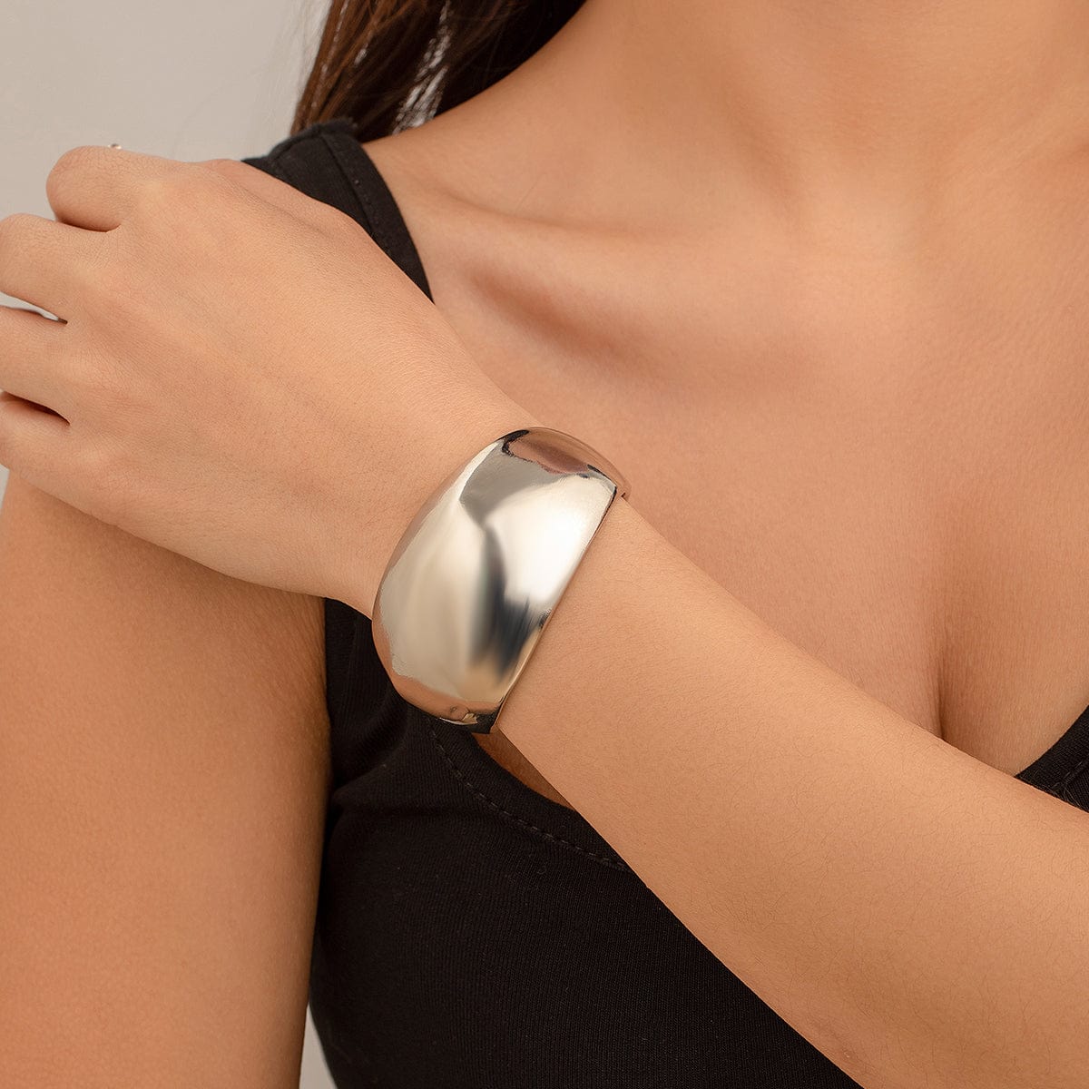 Minimalist Chunky Curved Glossy Wide Cuff Bangle Bracelet - ArtGalleryZen