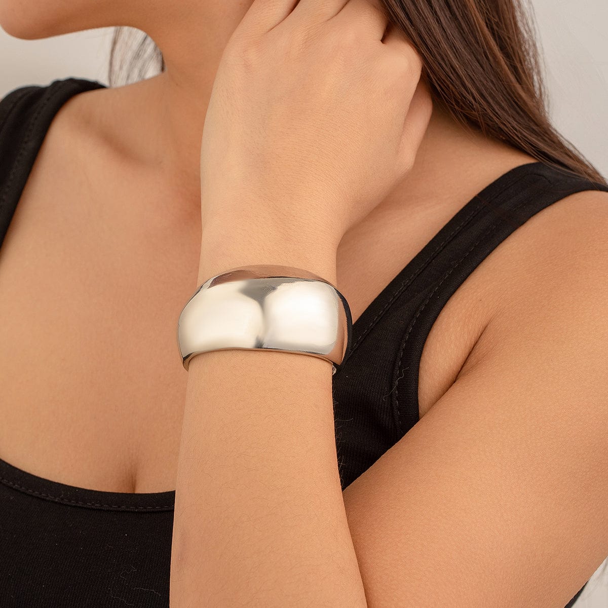 Minimalist Chunky Curved Glossy Wide Cuff Bangle Bracelet - ArtGalleryZen
