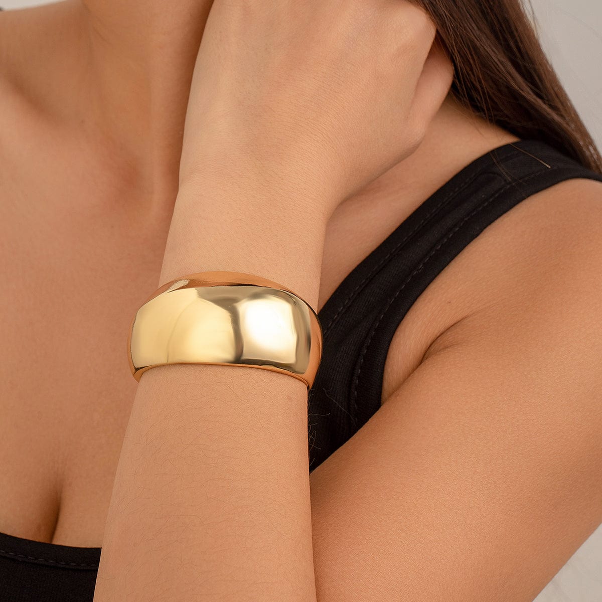 Minimalist Chunky Curved Glossy Wide Cuff Bangle Bracelet - ArtGalleryZen