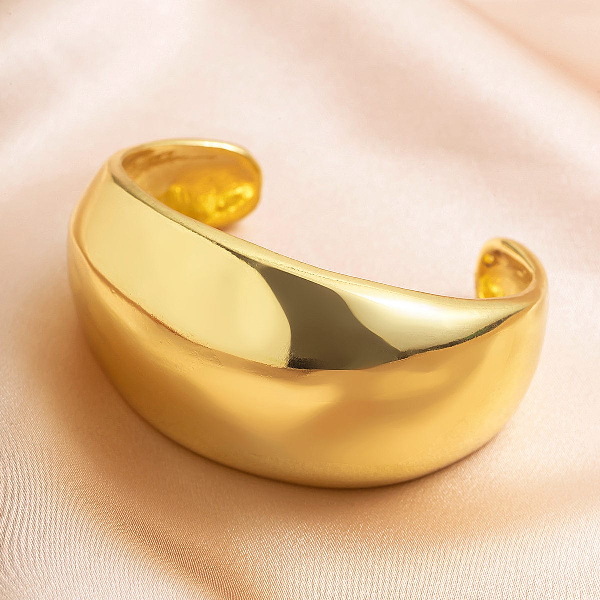 Minimalist Chunky Curved Glossy Wide Cuff Bangle Bracelet - ArtGalleryZen