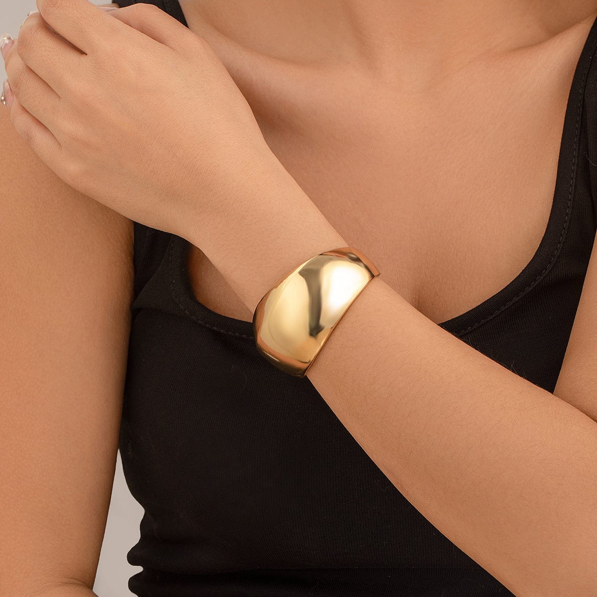 Minimalist Chunky Curved Glossy Wide Cuff Bangle Bracelet - ArtGalleryZen