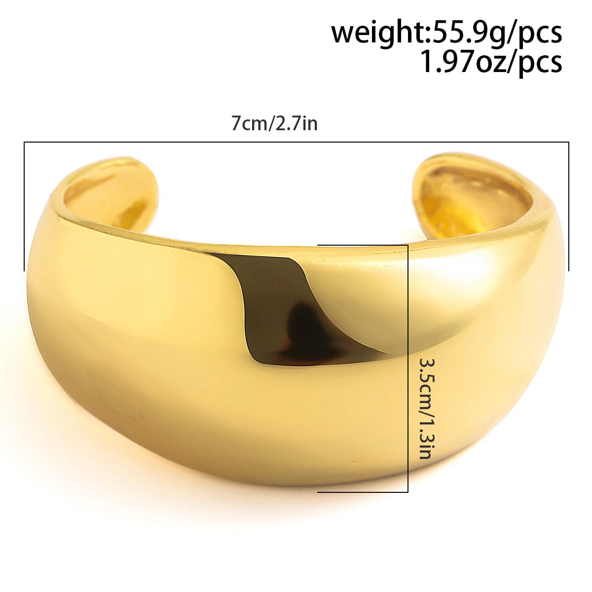 Minimalist Chunky Curved Glossy Wide Cuff Bangle Bracelet