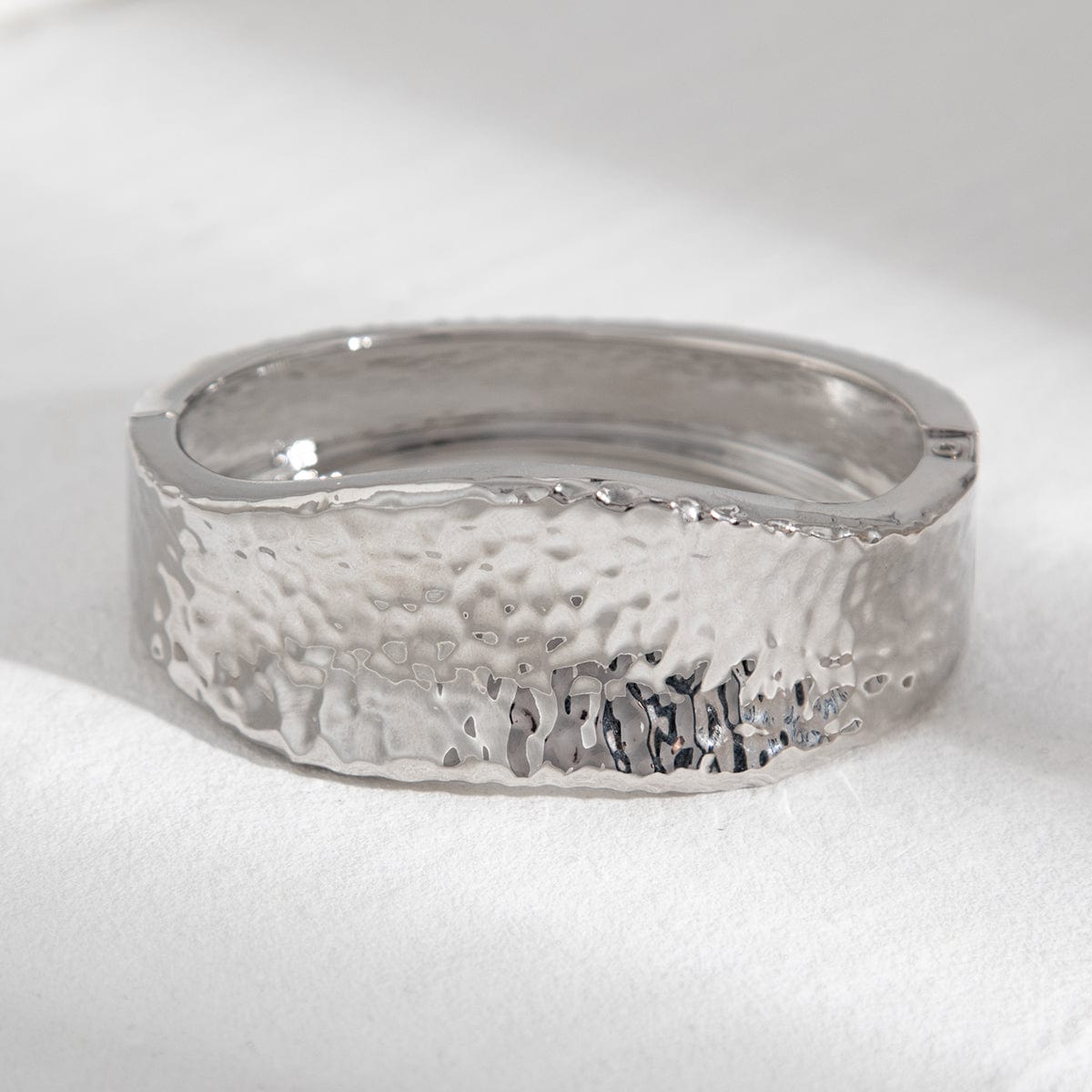 Minimalist Chunky Curved Hammered Wide Cuff Bangle Bracelet